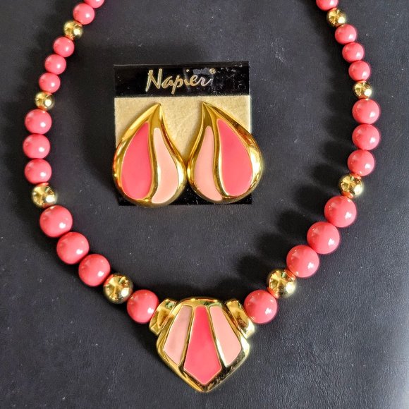 Vintage Napier '80s Beaded and Enameled Necklace & Earring Set - Picture 3 of 9